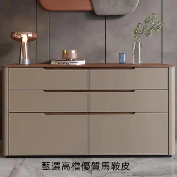 馬鞍皮餐邊櫃現代客廳小戶型置物鬥櫃高款臥室床尾電視櫃實木邊櫃