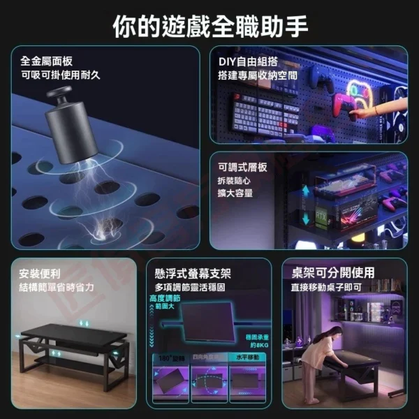 高度自定洞洞板層架+電腦桌洞洞板電腦桌 電玩桌 電競桌 辦公桌 遊戲桌